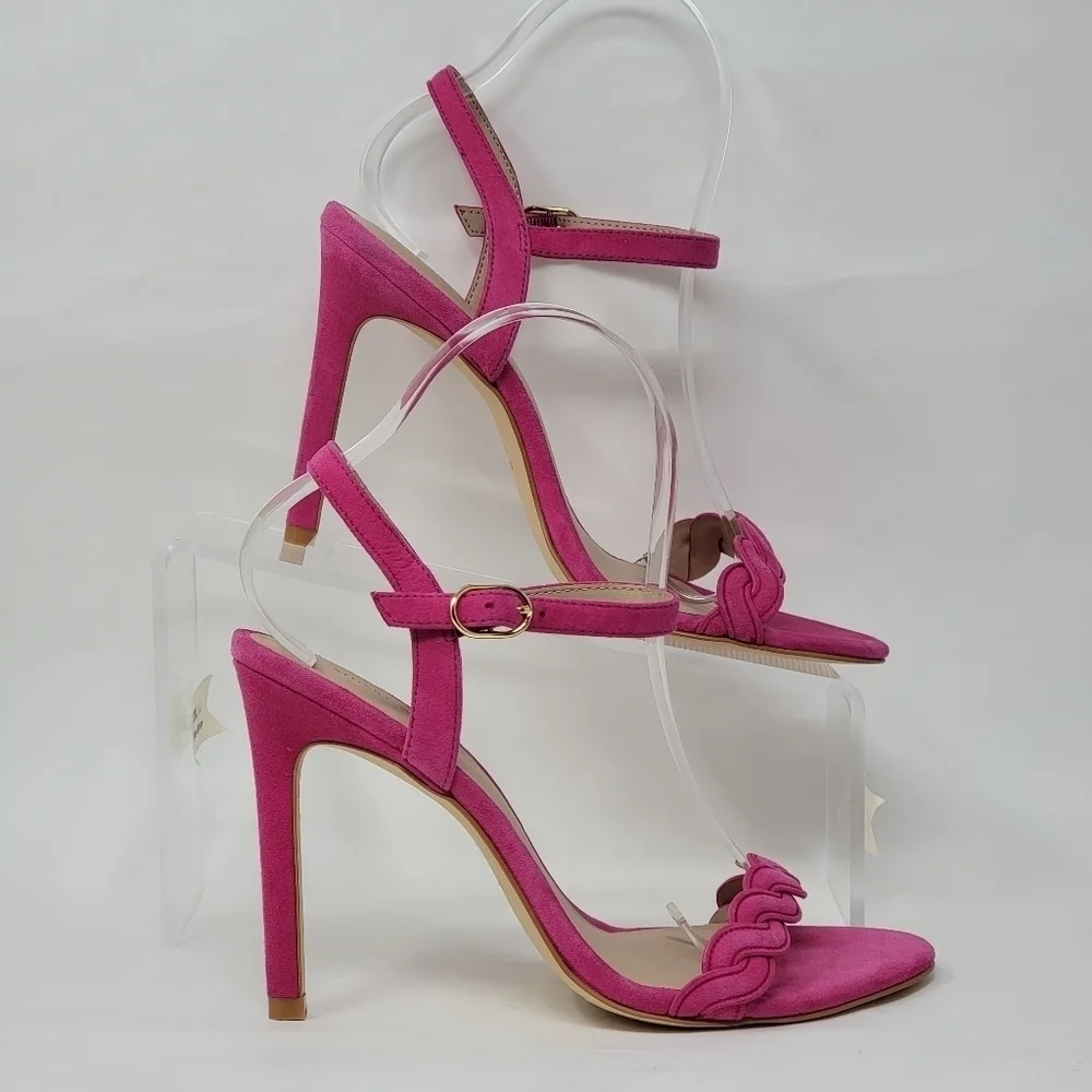 Stuart Weitzman Womens Dancer Twistie 100 Suede Pink Stiletto Heels Size 7.5 New - Picture 2 of 10
